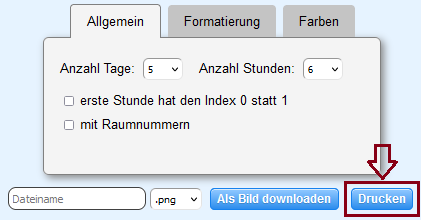 Drucken Button um den Stundenplan auszudrucken kann der Drucken-Button angeklickt werden