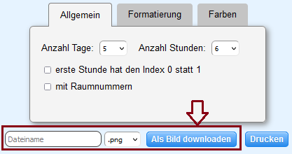 Speichern der Stundenplan kann als Bilddatei abgespeichert werden