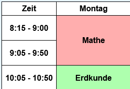 Stundenplan mit Zeiten Ausschnitt aus Stundenplan mit Uhrzeiten